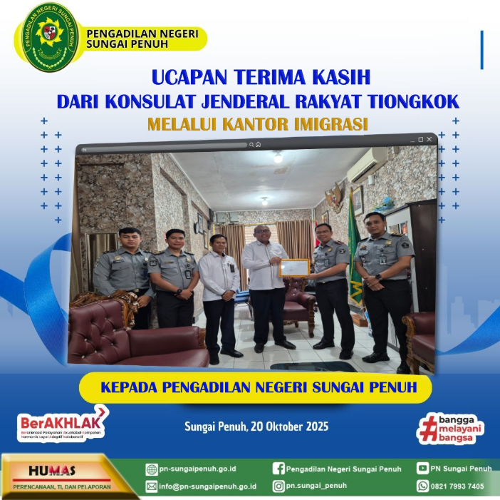 Ucapan Terima Kasih Dari Konsulat Jenderal Rakyat Tiongkok Melalui Kantor Imigrasi